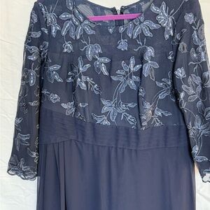 Alex Evenings Navy Blue Lace Long Sleeve Dress
